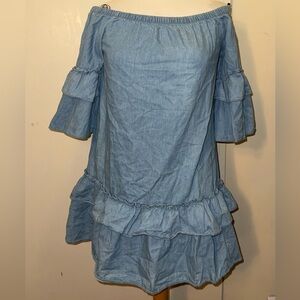 Forever 21 Light Blue Chambray off shoulder ruffle mini dress  sm